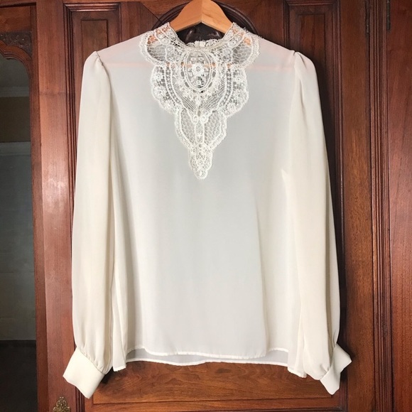 Vintage Cream Long Sleeved Blouse - Picture 1 of 5